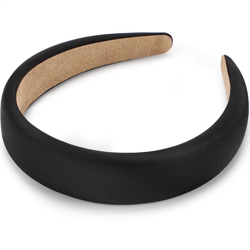 WantGor Padded Headband for Women, Wide Sponge HeadBands Plain Solid Hair Band Hoops Vintage Yoga Head Bands Fashion Elastic Hairband Accessories (Black) - Image 2