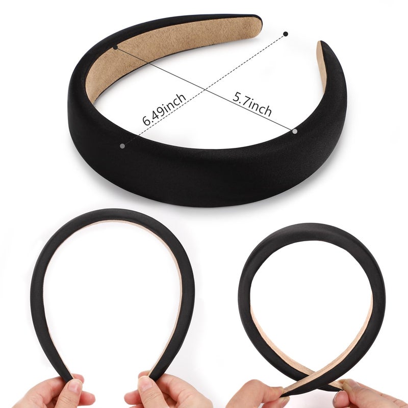 WantGor Padded Headband for Women, Wide Sponge HeadBands Plain Solid Hair Band Hoops Vintage Yoga Head Bands Fashion Elastic Hairband Accessories (Black) - Image 4