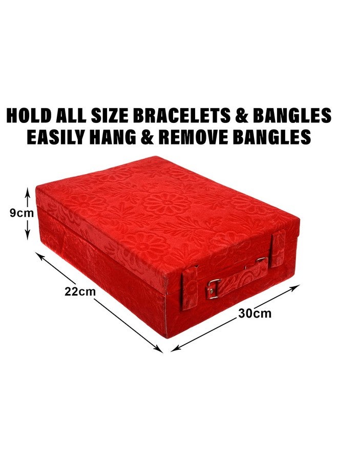 Kuber Industries Kuber Industries Bangle Box | Velvet Jewellery Gifts Organizer | Bracelet Organizer for Women | Bangle Box for Women | Self Cut Work |4 Rod Bangle Organizer | Red  - Image 3