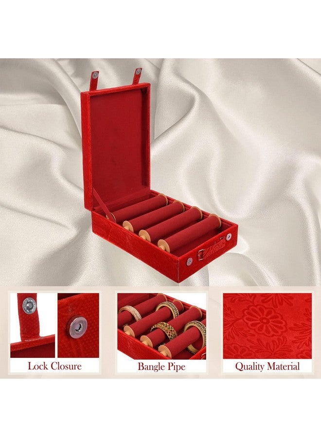 Kuber Industries Kuber Industries Bangle Box | Velvet Jewellery Gifts Organizer | Bracelet Organizer for Women | Bangle Box for Women | Self Cut Work |4 Rod Bangle Organizer | Red  - Image 4