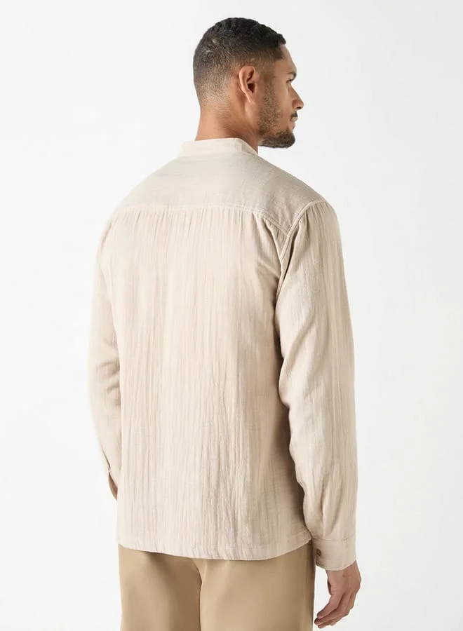 Iconic Iconic Relaxed Fit Textured Mandarin Collar Shirt with Long Sleeves