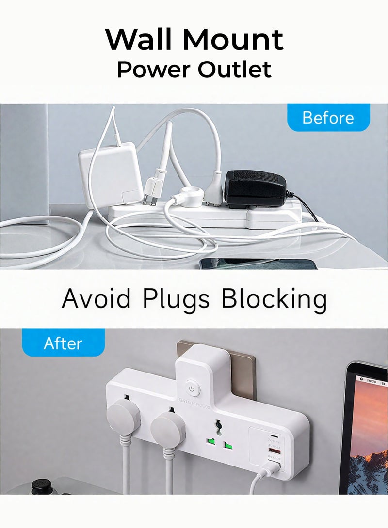 Multi Plug Extension Socket with 3 USB Ports (2A+1C, 20W PD) & 3 Sockets, 6-in-1 Power Strip Surge Protector, Wall Mount Power Outlet for Fast Charging, Heavy Duty UK  Power Plug - Image 3