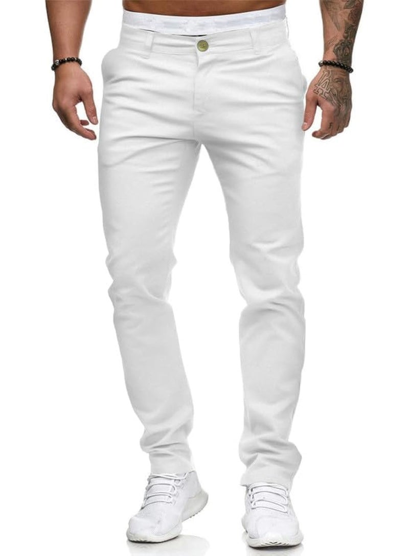 HUNGSON Men Skinny Slim Fit Casual Jeans Dyeing Stretch Straight Fashion Denim Pants(White,30) - Image 1