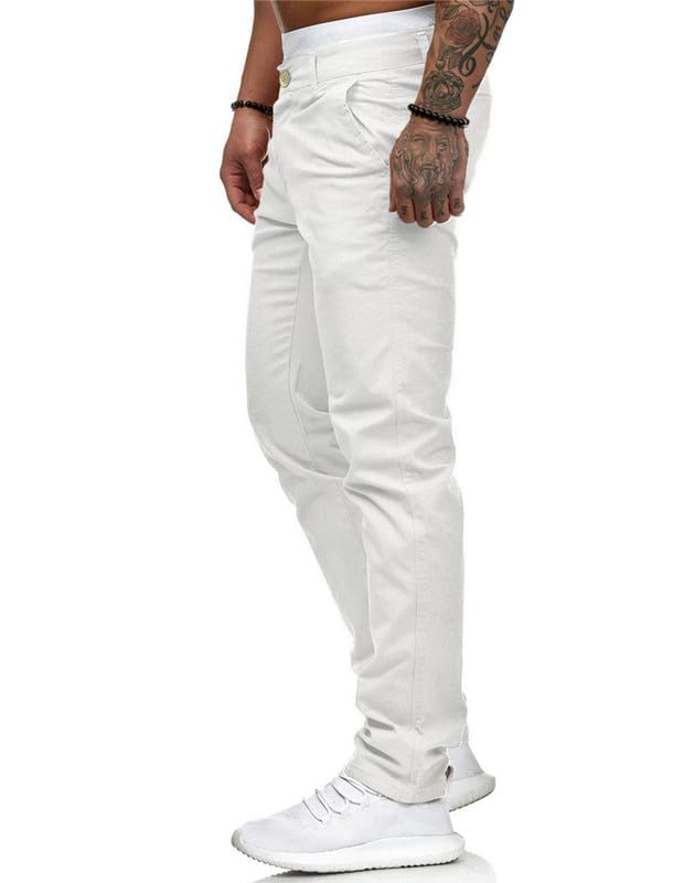 HUNGSON Men Skinny Slim Fit Casual Jeans Dyeing Stretch Straight Fashion Denim Pants(White,30) - Image 4