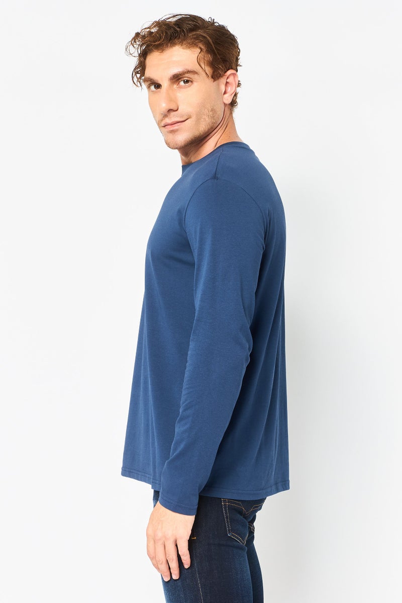Core Elements Men Crew Neck Long Sleeve Solid T-shirt, Navy Blue - Image 2