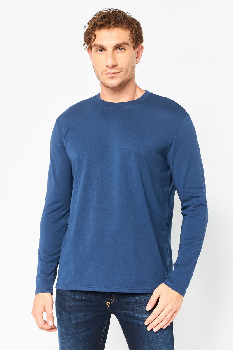 Core Elements Men Crew Neck Long Sleeve Solid T-shirt, Navy Blue - Image 1