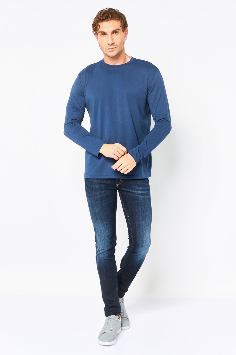 Core Elements Men Crew Neck Long Sleeve Solid T-shirt, Navy Blue - Image 4