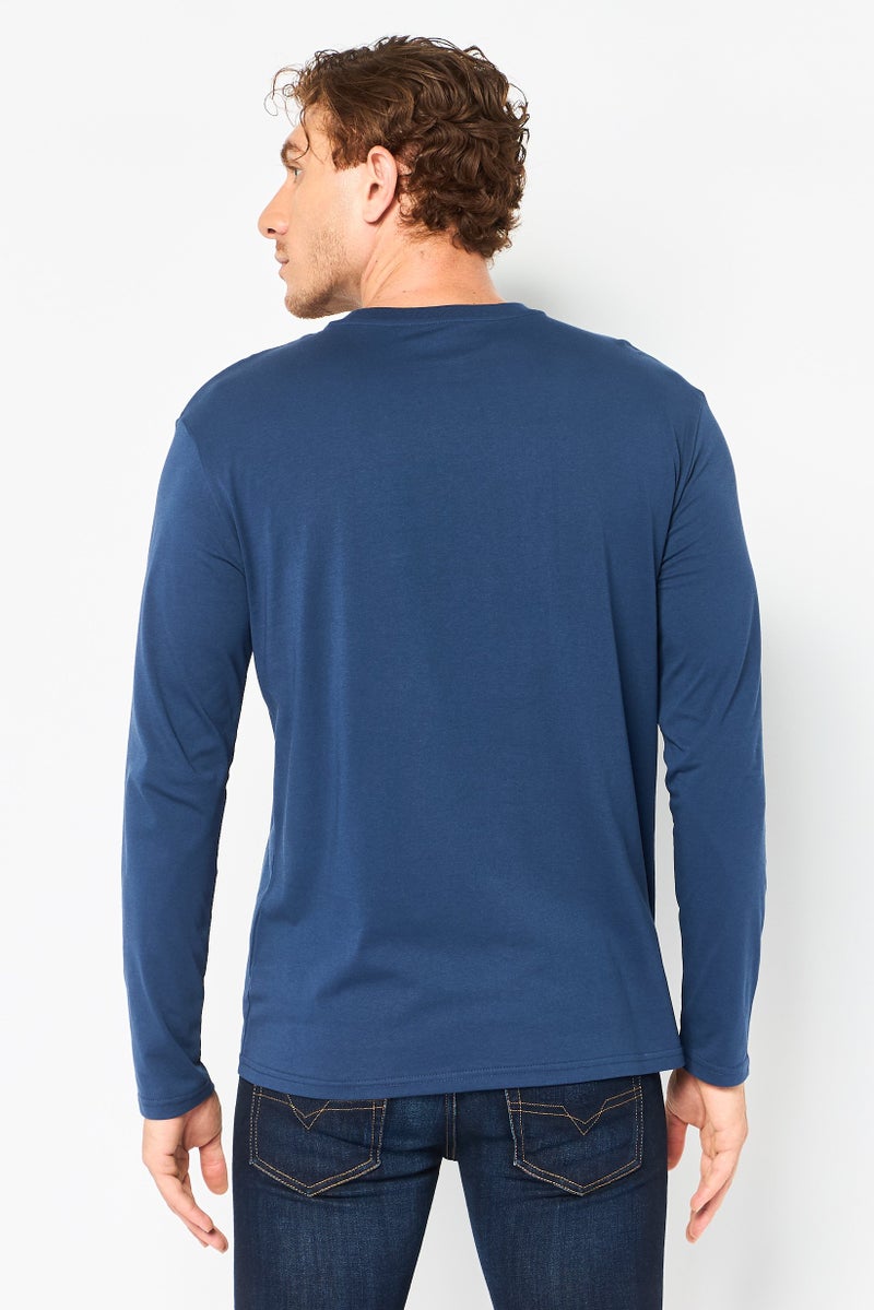 Core Elements Men Crew Neck Long Sleeve Solid T-shirt, Navy Blue - Image 3