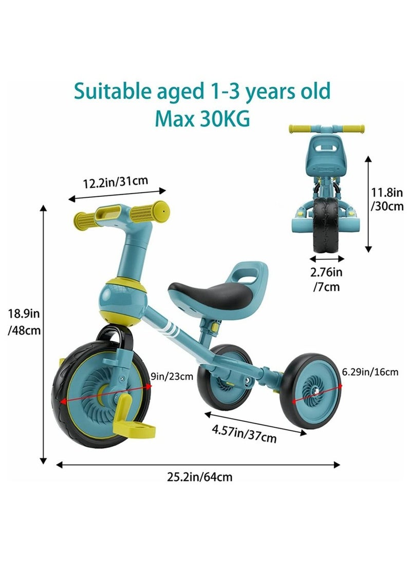 COOLBABY 4 in 1 Kids Tricycle Suitable for 1-3 Years Toddler Tricycle Boys Girls Baby Balance Bike Baby Lightweight with Detachable Pedals