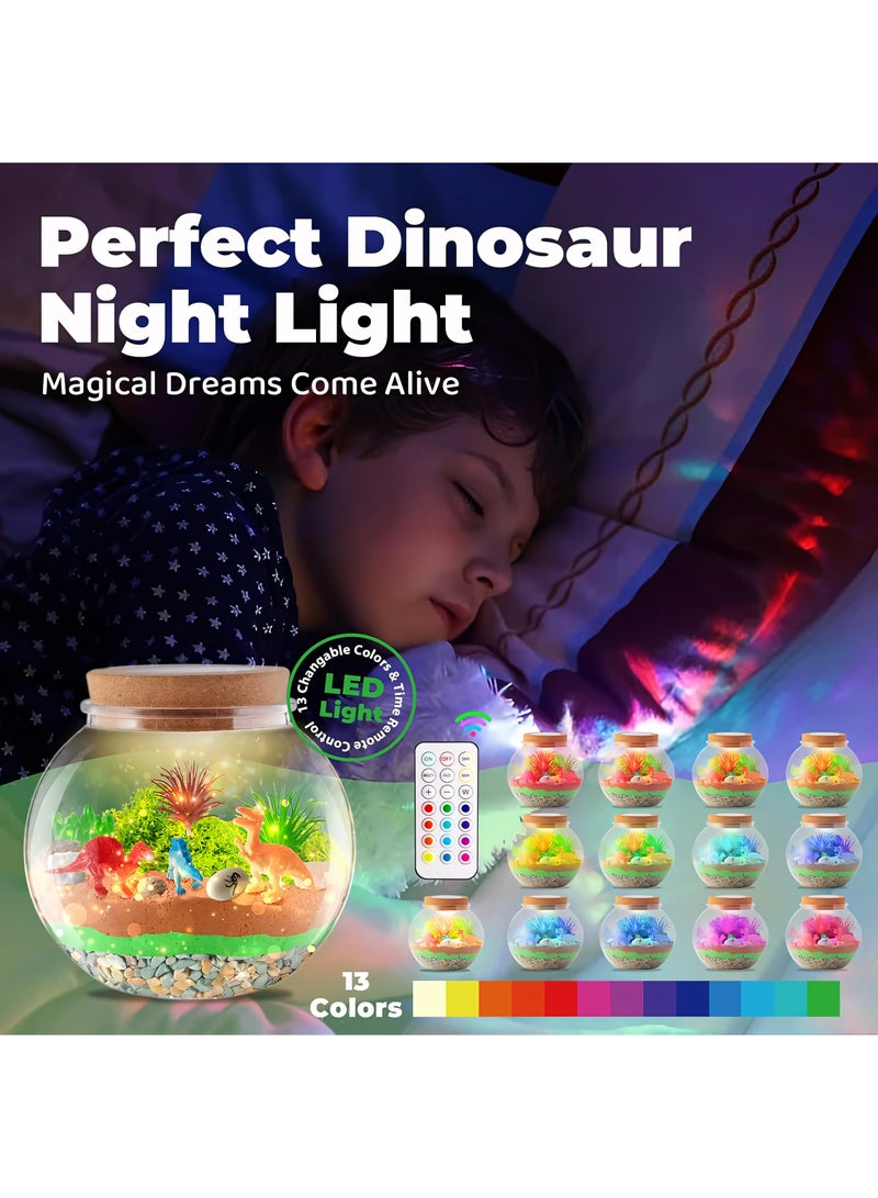 Beauenty Dinosaur Terrarium Kit for Kids, Night Light Up Terrarium Kit DIY Dinosaur Toys, Dinosaur Art Crafts Kit with Remote, Birthday Gift for Boys, Best Dinosaur Present for Kids - Image 2
