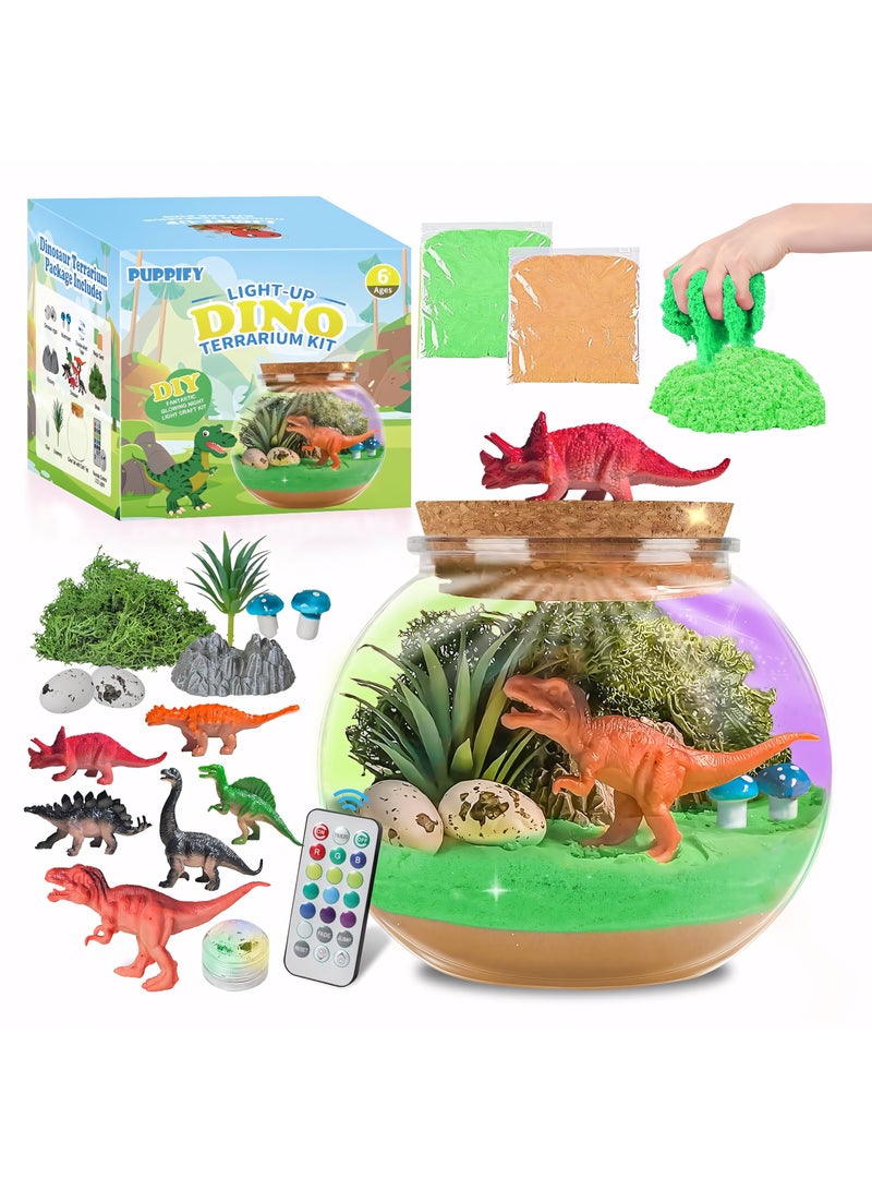 Beauenty Dinosaur Terrarium Kit for Kids, Night Light Up Terrarium Kit DIY Dinosaur Toys, Dinosaur Art Crafts Kit with Remote, Birthday Gift for Boys, Best Dinosaur Present for Kids - Image 1