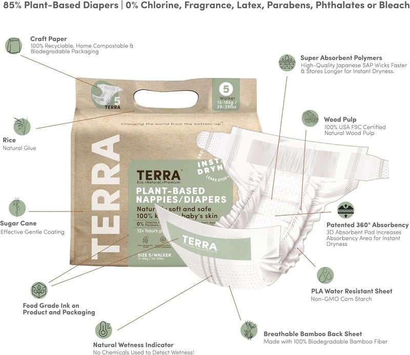 Terra حفاضات تيرا بحجم 5 مصنوعة من مواد نباتية - 16 قطعة - Image 2