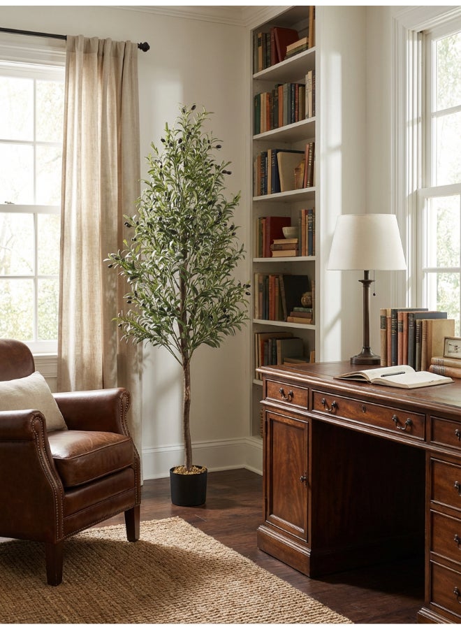 Noon East Olive 180cm (6 ft) Tall Artificial Tree with Pot | Floor Plant with Lifelike Design & Texture - Green | Decorative Natural Texture Tree for Home, Living Room, Study & Office spaces - Image 3