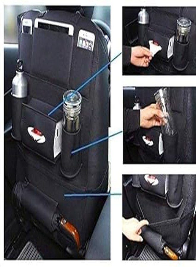 MOTO SHIELD Premium Car Seat Organizer - Multi-Pocket PU Leather Storage Bag for Phones, Bottles, Tissues & Umbrella (Black) - Image 2