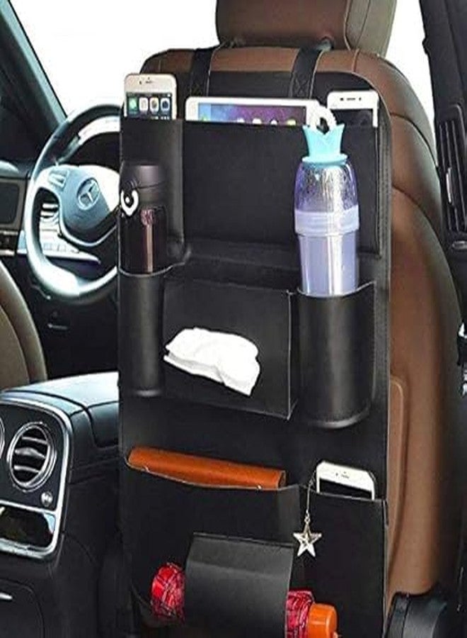 MOTO SHIELD Premium Car Seat Organizer - Multi-Pocket PU Leather Storage Bag for Phones, Bottles, Tissues & Umbrella (Black) - Image 1