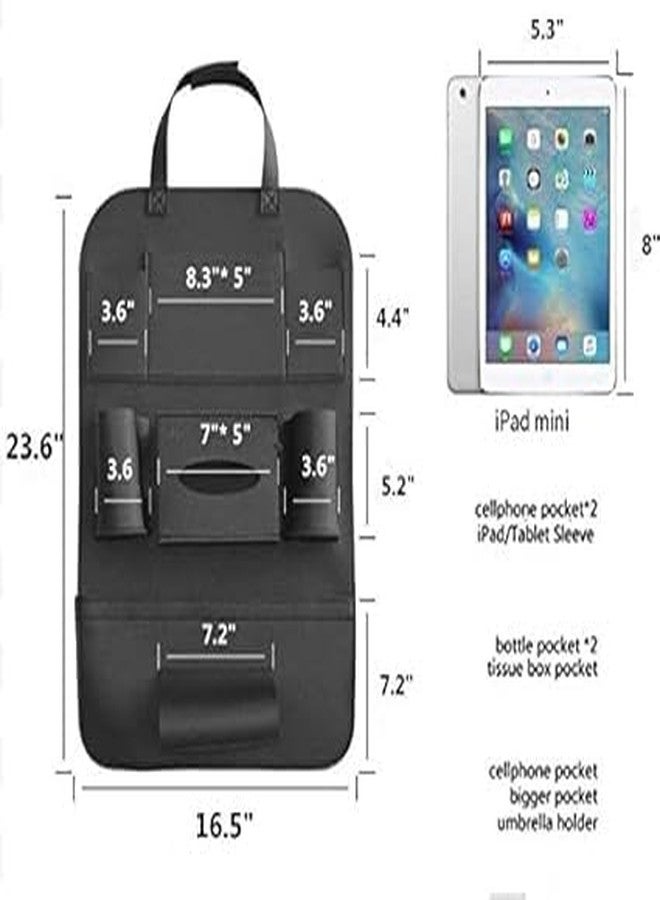 MOTO SHIELD Premium Car Seat Organizer - Multi-Pocket PU Leather Storage Bag for Phones, Bottles, Tissues & Umbrella (Black) - Image 4