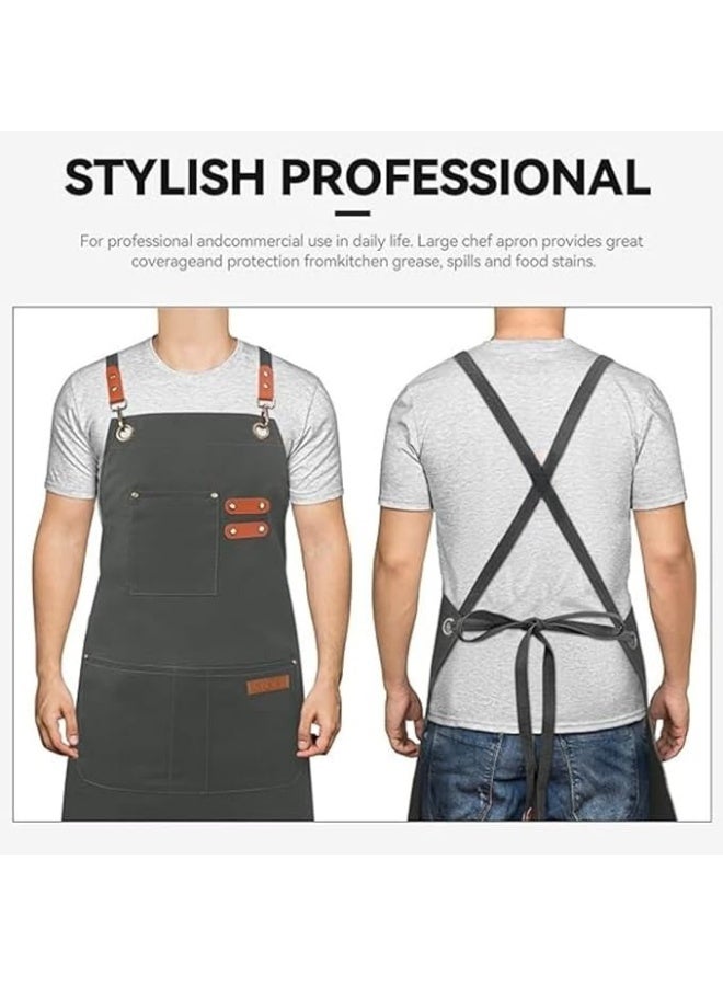 مريلة قماشية كبيرة الحجم قابلة للتعديل مع جيوب للرجال والنساء مصنوعة من قماش قطني شديد التحمل مقاومة للماء والحرارة، للطبخ وصالونات الحلاقة والمطاعم والحرف اليدوية - Image 1