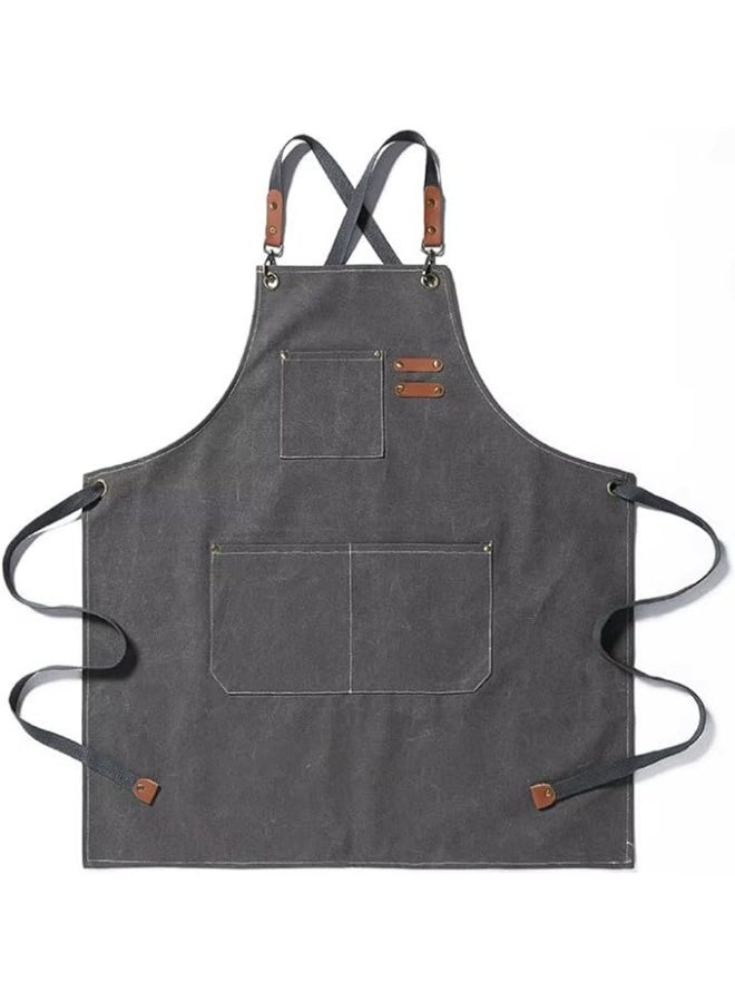 مريلة قماشية كبيرة الحجم قابلة للتعديل مع جيوب للرجال والنساء مصنوعة من قماش قطني شديد التحمل مقاومة للماء والحرارة، للطبخ وصالونات الحلاقة والمطاعم والحرف اليدوية - Image 3