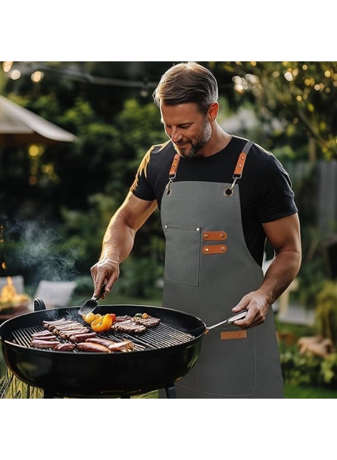 مريلة قماشية كبيرة الحجم قابلة للتعديل مع جيوب للرجال والنساء مصنوعة من قماش قطني شديد التحمل مقاومة للماء والحرارة، للطبخ وصالونات الحلاقة والمطاعم والحرف اليدوية - Image 2