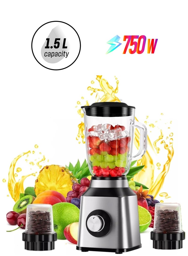 Arabayt Blender Juicer Mixer Grinder With Glass Jar,750W High Power For Kitchen,Stainless Countertop Smoothie Blender,50 Oz Glass Jar,Ideal for Smoothies,Shakes & Frozen Drinks - Image 1