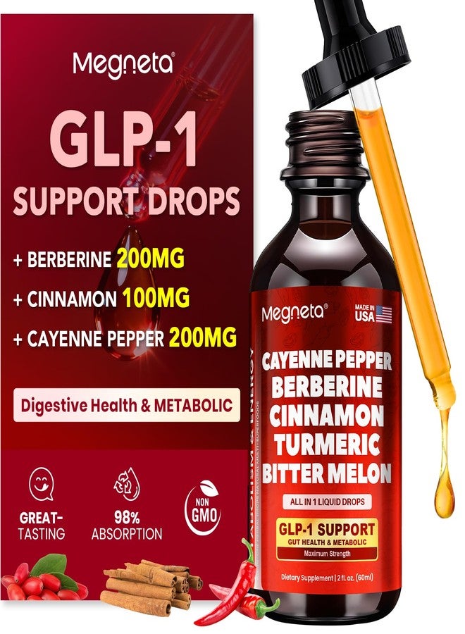 Megneta Berberine with Ceylon Cinnamon & Cayenne Pepper – Liquid Drops with Turmeric & Bitter Melon, Digestive & Immune Support, Boost GLP-1, 2 fl oz - Image 1