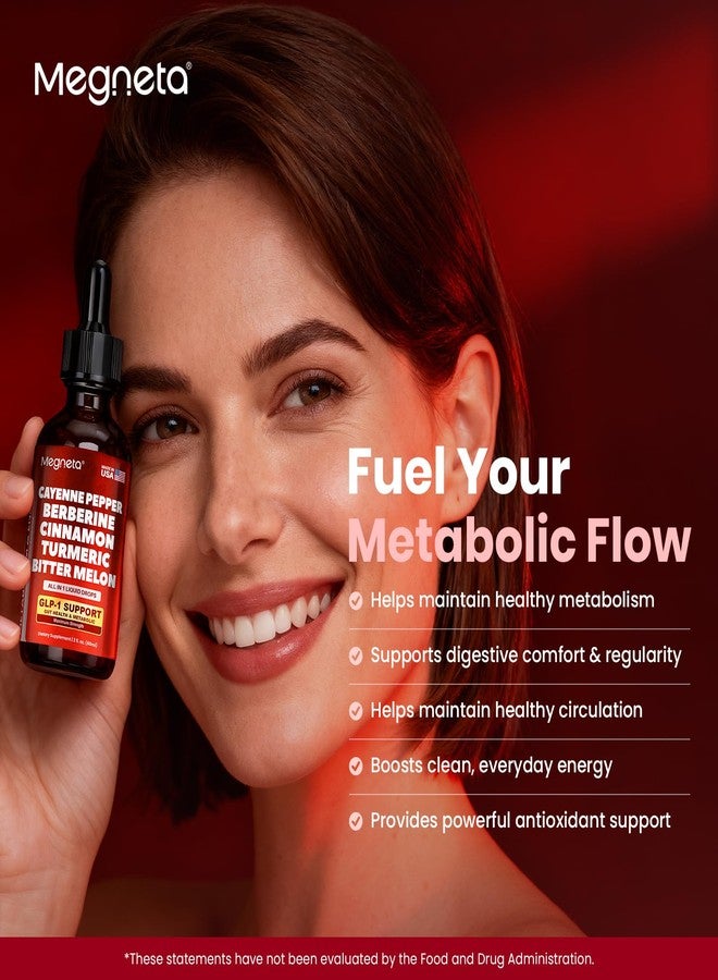 Megneta Berberine with Ceylon Cinnamon & Cayenne Pepper – Liquid Drops with Turmeric & Bitter Melon, Digestive & Immune Support, Boost GLP-1, 2 fl oz - Image 3