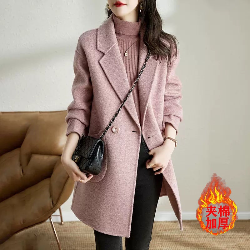 G Woolen Coat Women'S 2025 Korean Style Elegant Thickened Mid-Length Herringbone Woolen Coat Coat - Image 1