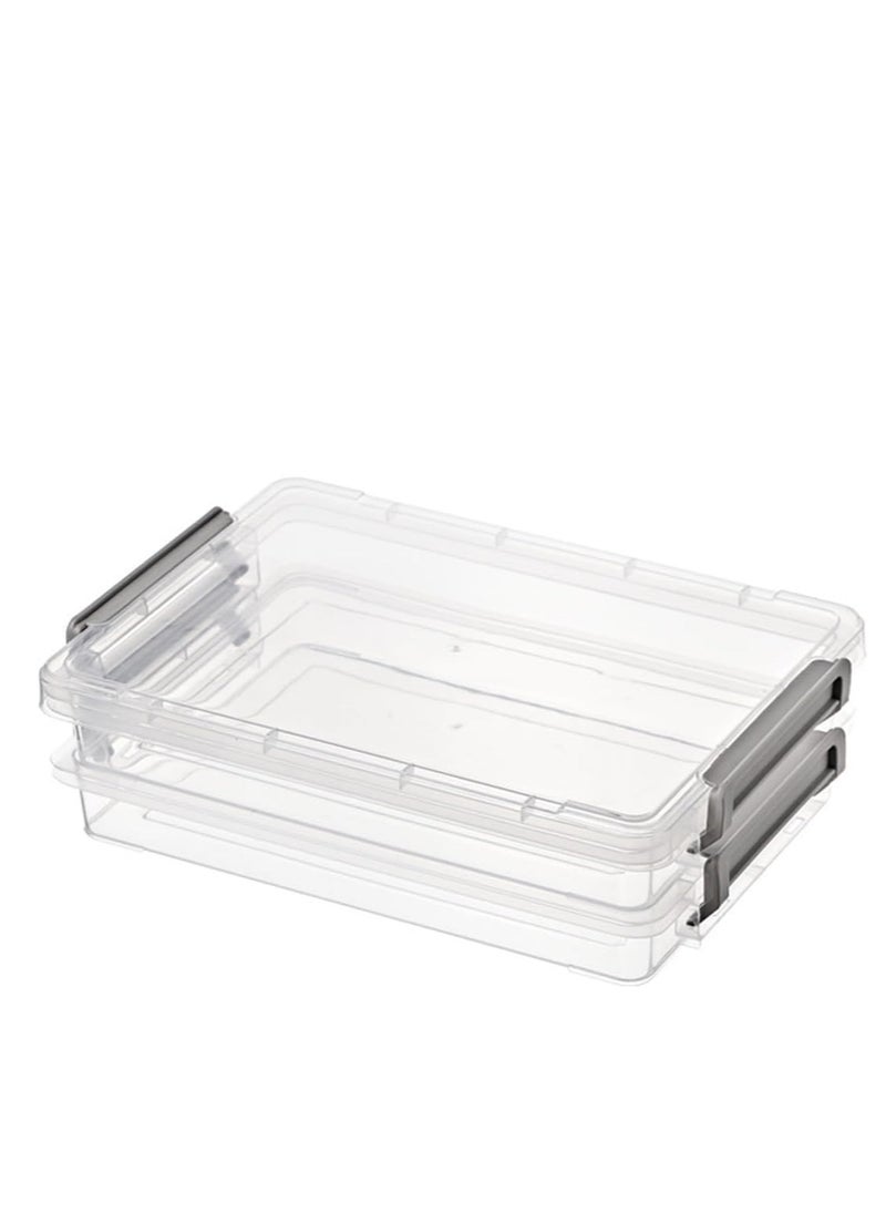 TRASSLE 2 PCS Plastic Storage Bins with Latching Lids Portable Project Case Clear File Box Stackable Storage Containers for Organizing A4 Paper, Photo, Document, Scrapbook  - Image 1