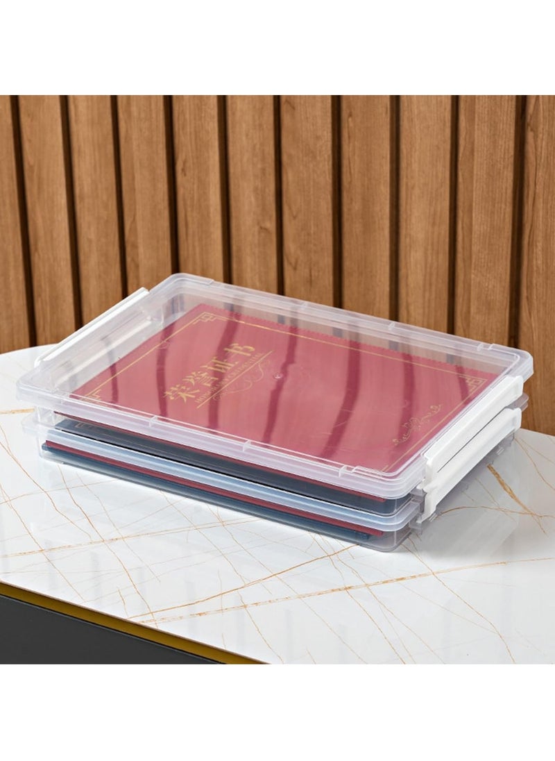 2 PCS Plastic Storage Bins with Latching Lids Portable Project Case Clear File Box Stackable Storage Containers for Organizing A4 Paper, Photo, Document, Scrapbook