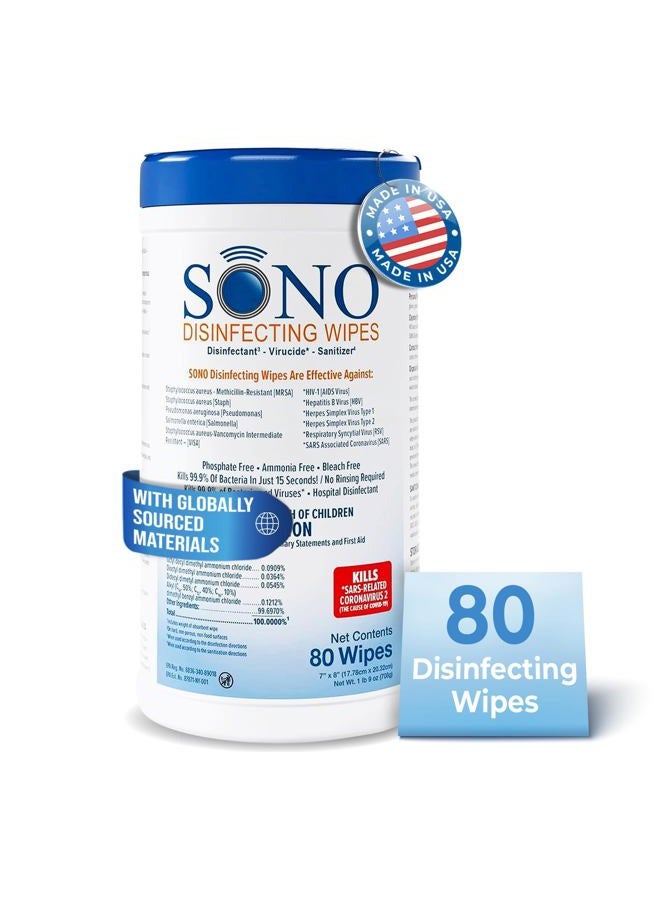 SONO Disinfecting Wipes - Medical-Grade, Alcohol-Free, No Bleach - Multi-Surface Cleaning Wipes for Home, School, Office - 80 CT - Image 1