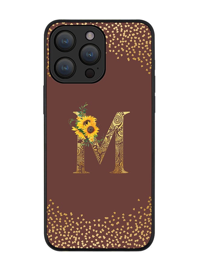 Stylizedd Cover for iPhone 15 Pro Max Case Rugged Black Slim fit Flexible Protective Cover Custom Monogram Initial Letter Floral Pattern Alphabet - M (Brown) - Image 1