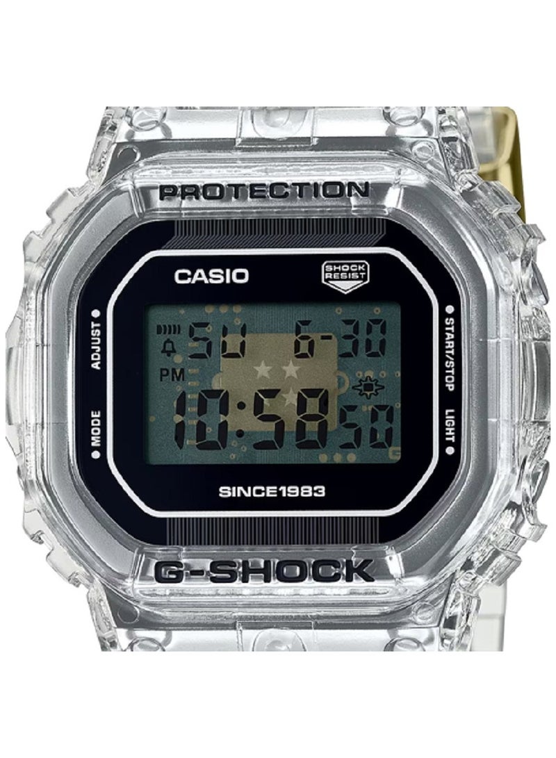 كاسيو ساعة Casio Unesix - الذكرى الأربعين لـ G-SHOCK، CLEAR REMIX، مينا رقمية شفافة من الراتنج، سوار شفاف DW-5040RX-7DR. - Image 4
