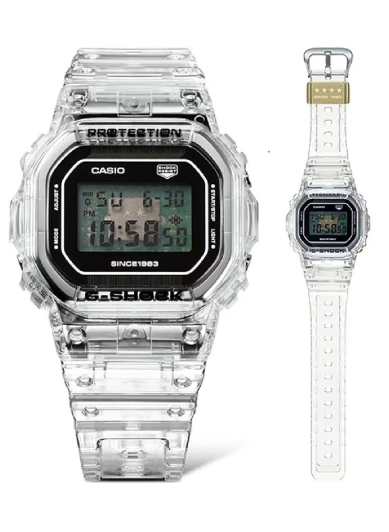 كاسيو ساعة Casio Unesix - الذكرى الأربعين لـ G-SHOCK، CLEAR REMIX، مينا رقمية شفافة من الراتنج، سوار شفاف DW-5040RX-7DR. - Image 5