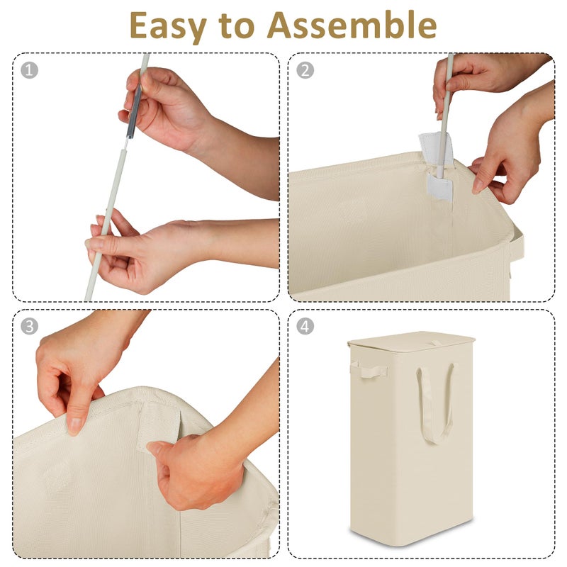 efluky Slim Laundry Basket with Lid, Narrow Laundry Hamper with Handles, Collapsible Dirty Clothes Hamper, Tall Laundry Bin for Laundry Room, Dorm and Bedroom, 55L Beige - Image 4