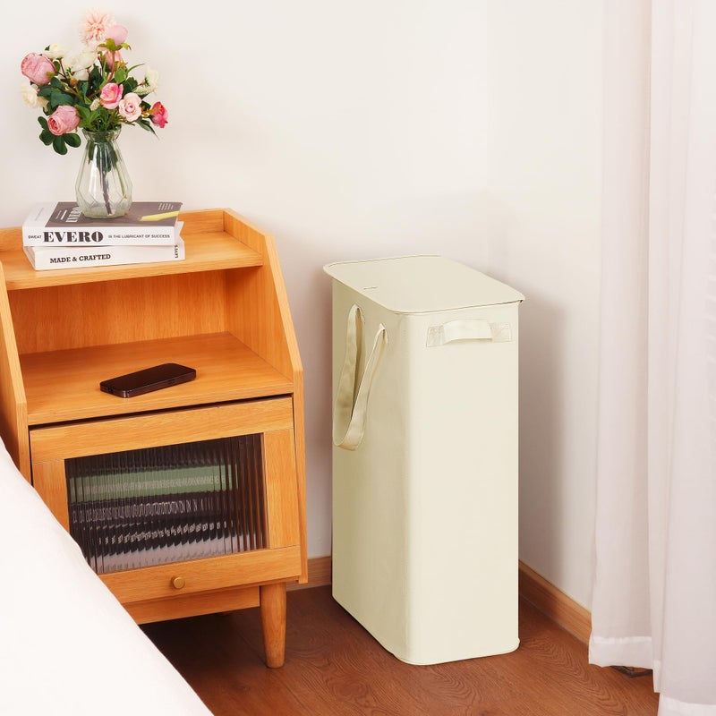 efluky Slim Laundry Basket with Lid, Narrow Laundry Hamper with Handles, Collapsible Dirty Clothes Hamper, Tall Laundry Bin for Laundry Room, Dorm and Bedroom, 55L Beige - Image 5