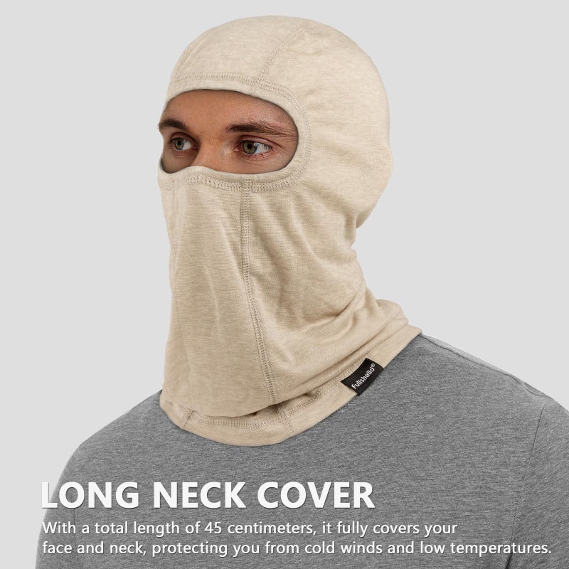 Fullsheild Merino Wool Balaclava Winter Ski Mask for Men & Women Breathable Balaclava Face Mask Cold Weather Gear for Snowboarding Skiing Oatmeal - Image 3
