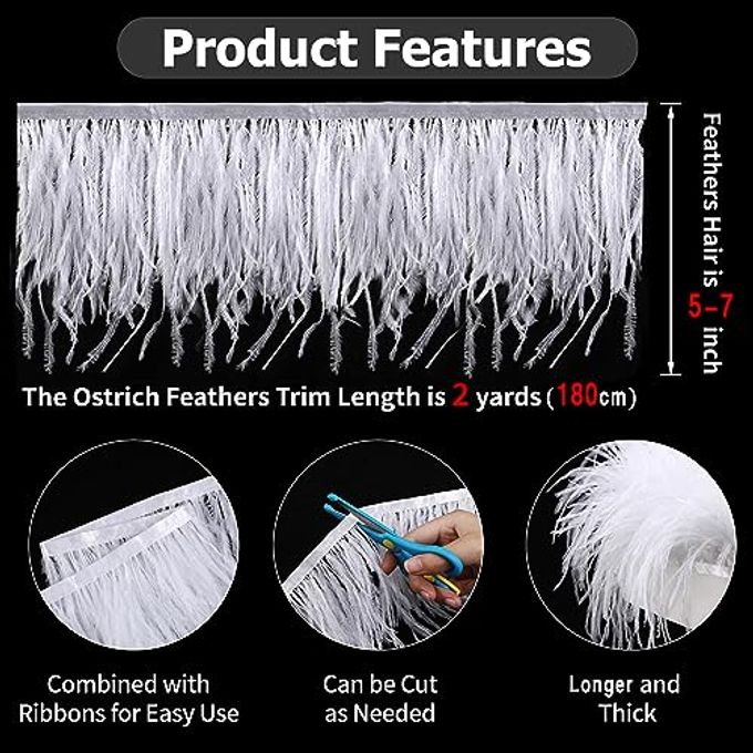 Soarer Champagne Feathers Fringe Trim 2Yards 5-7inch Ostrich Feathers for DIY Sewing Clothing,Jewelry,Wedding,Home Party(Champagne) - Image 3