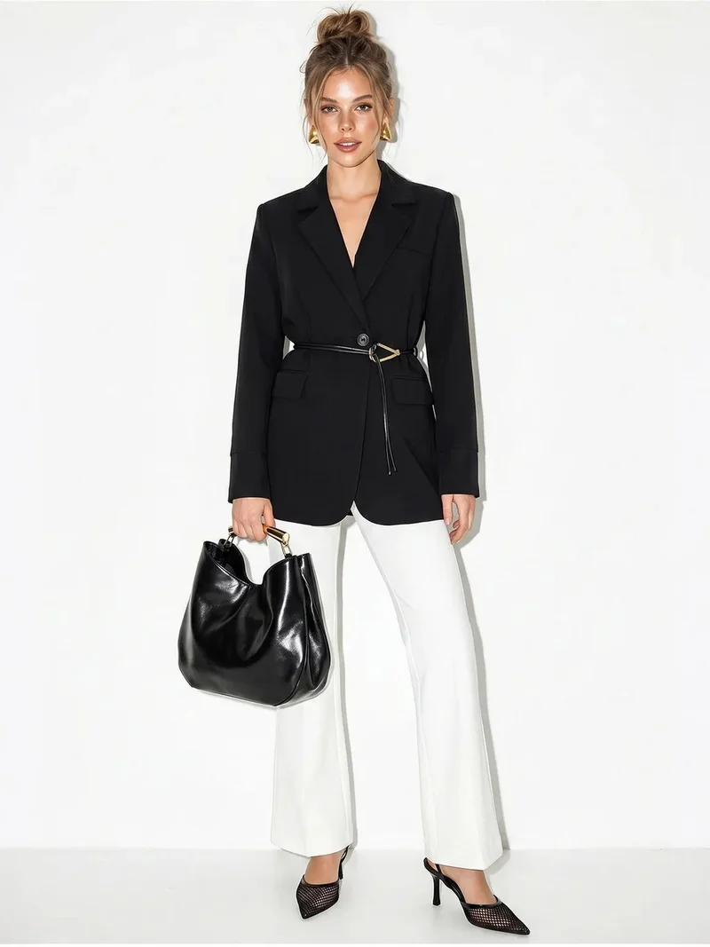 Bianco Lucci LUCCI Long Crepe Blazer With Shawl Collar