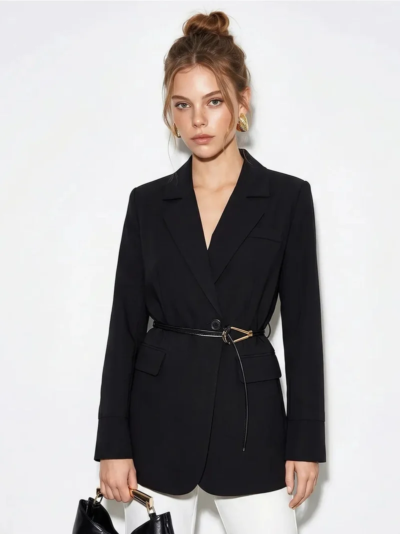 Bianco Lucci LUCCI Long Crepe Blazer With Shawl Collar
