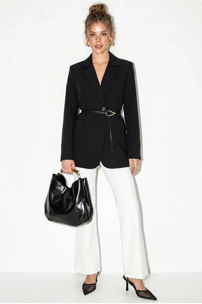 بيانكو لوتشي LUCCI Long Crepe Blazer With Shawl Collar