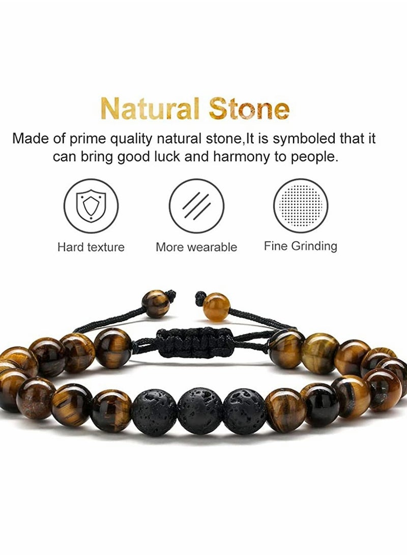 SYOSI - Men's Bracelets-Bracelet, Beaded Bracelet, 8mm Tiger Eye Lava Stone, Stress Relief Adjustable Tiger Eye Bracelet Aroma Essential Oil Diffuser Lava Bracelet Men’s Gift - Image 1