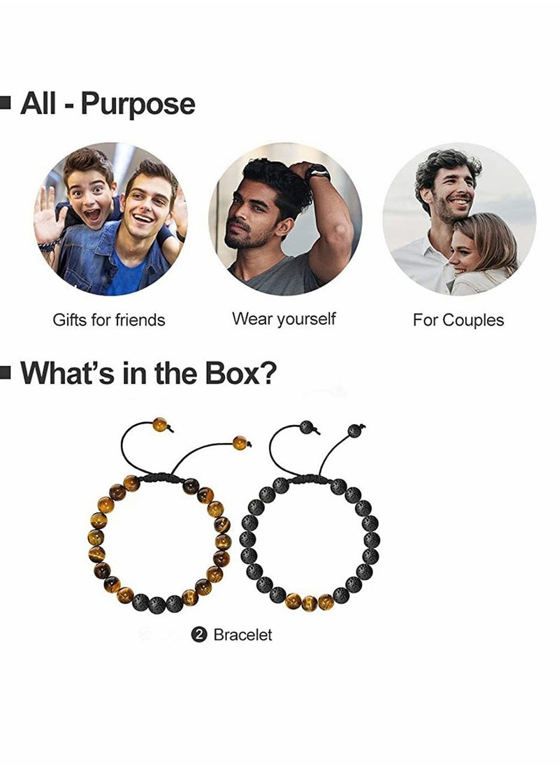SYOSI - Men's Bracelets-Bracelet, Beaded Bracelet, 8mm Tiger Eye Lava Stone, Stress Relief Adjustable Tiger Eye Bracelet Aroma Essential Oil Diffuser Lava Bracelet Men’s Gift - Image 1
