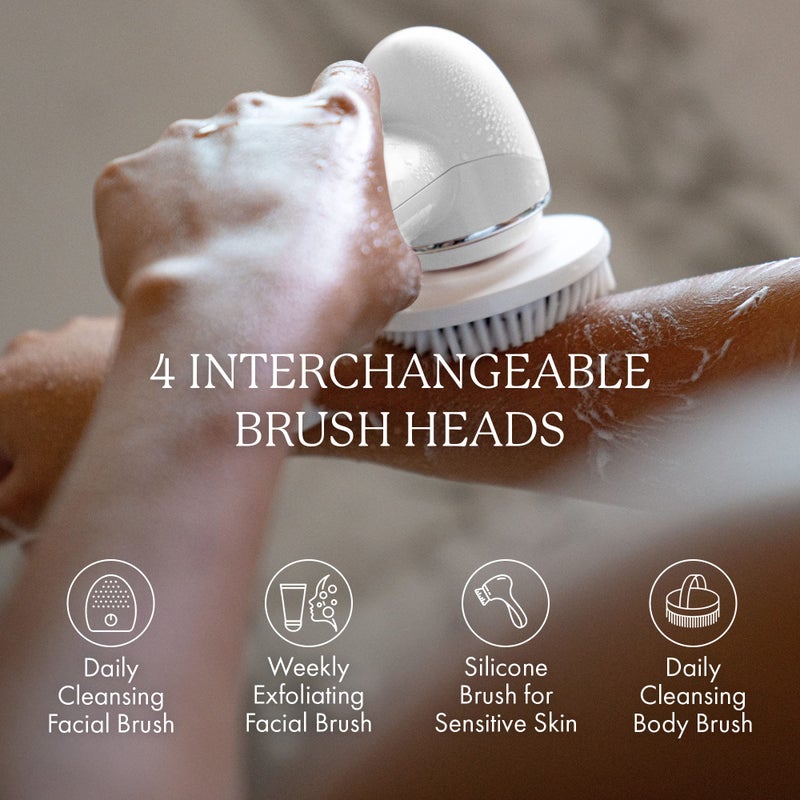 Vanity Planet Raedia 2.0 Facial Cleansing Brush, 4 Interchangeable Brush Heads, White - Daily Cleansing Face Exfoliator for Glowing & Acne Prone Skin - Lightweight Silicone Water-Resistant Body Brush - Image 3