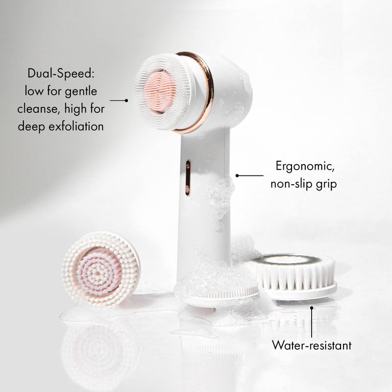 Vanity Planet Raedia 2.0 Facial Cleansing Brush, 4 Interchangeable Brush Heads, White - Daily Cleansing Face Exfoliator for Glowing & Acne Prone Skin - Lightweight Silicone Water-Resistant Body Brush - Image 5