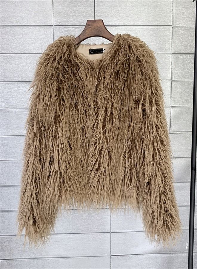 Loquat Women's Clothing Korean Version Solid Color Short Coat Brown  - Image 1