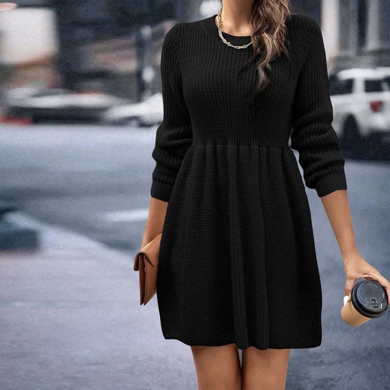 Independent Station Popular Women'S Solid Color Babydoll Sweater Dress For Women - Image 4