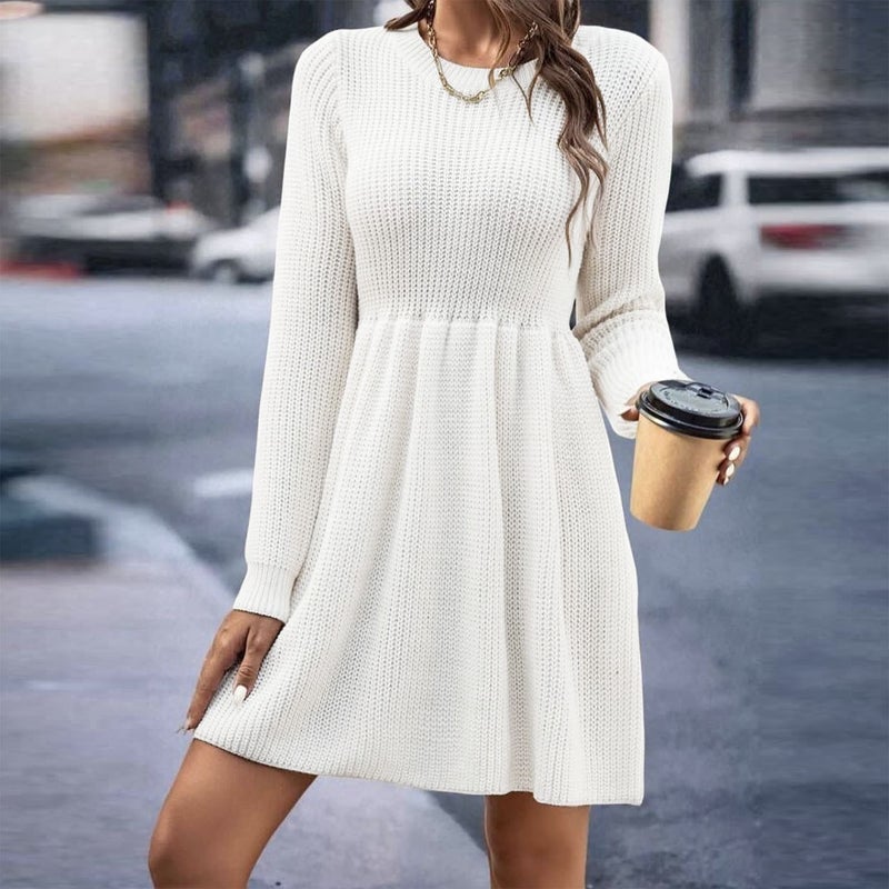 Independent Station Popular Women'S Solid Color Babydoll Sweater Dress For Women - Image 3