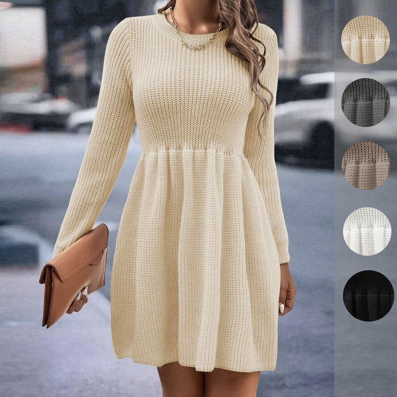 Independent Station Popular Women'S Solid Color Babydoll Sweater Dress For Women - Image 2