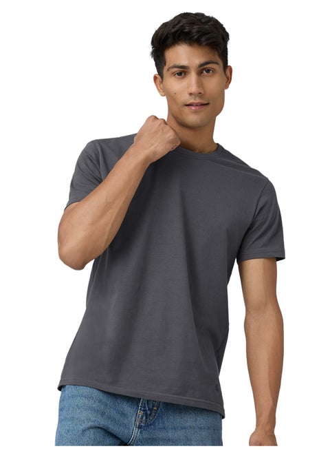 Men's Super Combed Cotton Regular Fit Pace Crew Neck Half Sleeve T-Shirt Dark Grey