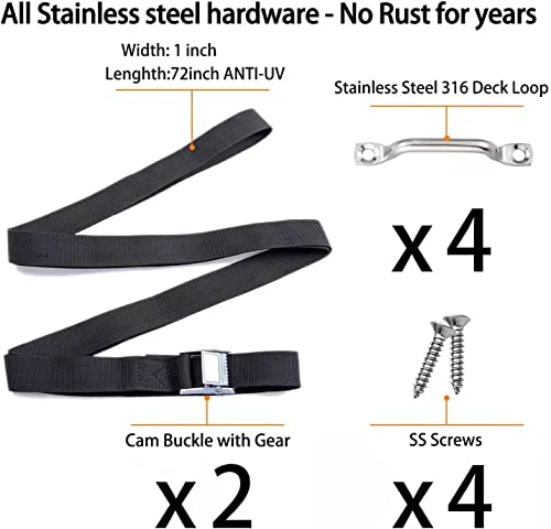 MouJkmer 78 Battery Tie Down Strap for BoatsBattery Box Hold Down Straps Kit with Stainless Steel Cam BuckleStainless Steel Deck Loop Mounts and SS ScrewsUsed for CoolerFuel TankYETIRTICRV and More - Image 3